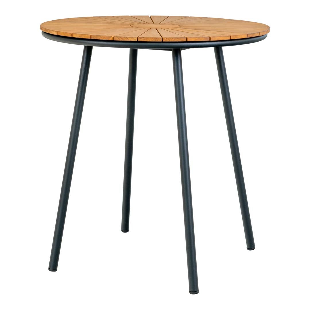 Cleveland cafétafel, Ø70cm, tuinteak, zwart. 70 x 70 x 74 cm