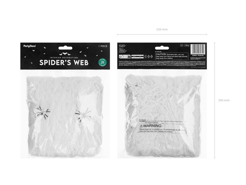 Partydeco Spinnengewebe 200 g, Weiss, 2 Spinnen Raumdeko Spinnennetz für Ihre Halloween Party
