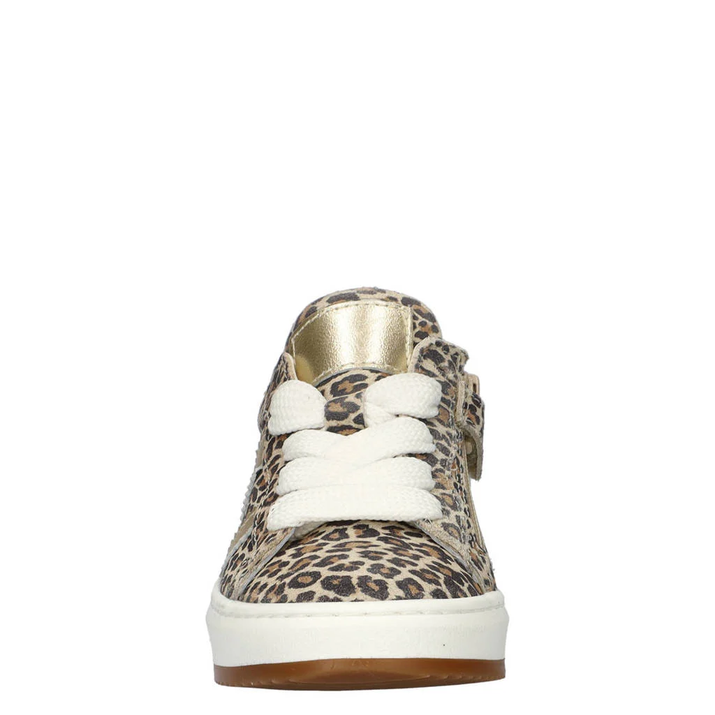 Nelson Kids suède sneakers met panterprint beige/zwart