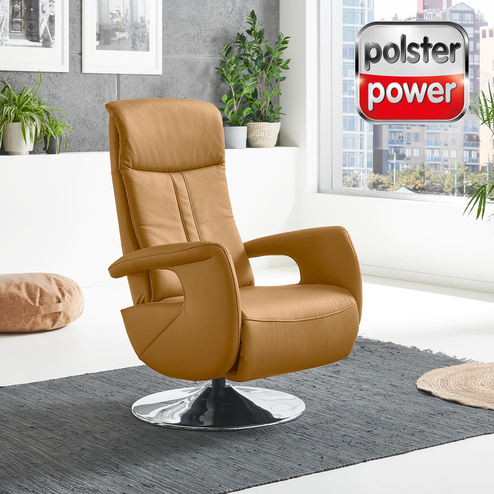 polsterpower Ledersessel - kurkuma - manuelle Relaxfunktion