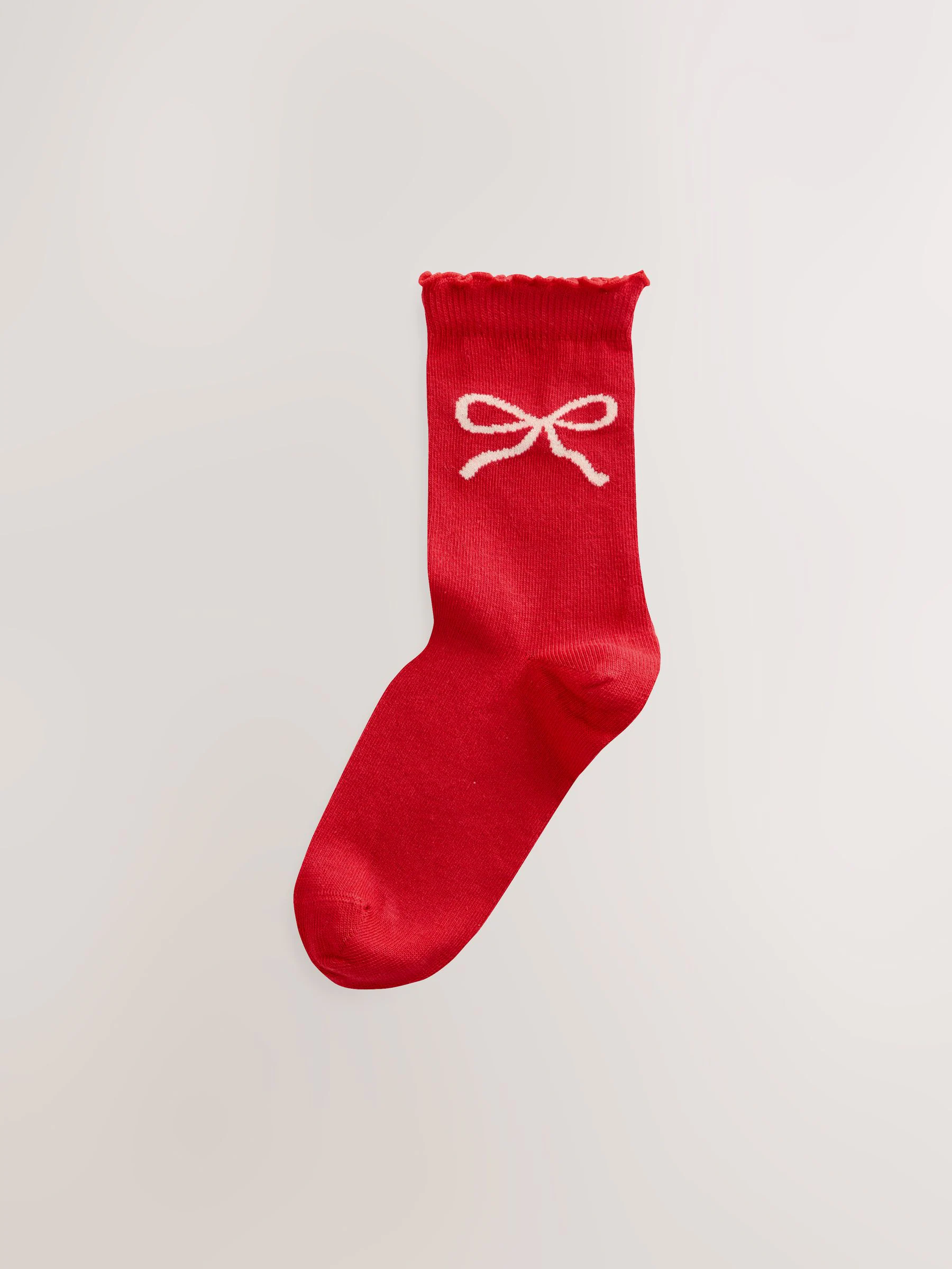 Rood en ecru - Cotton Rich Bow Ankle Socks 3 Pack