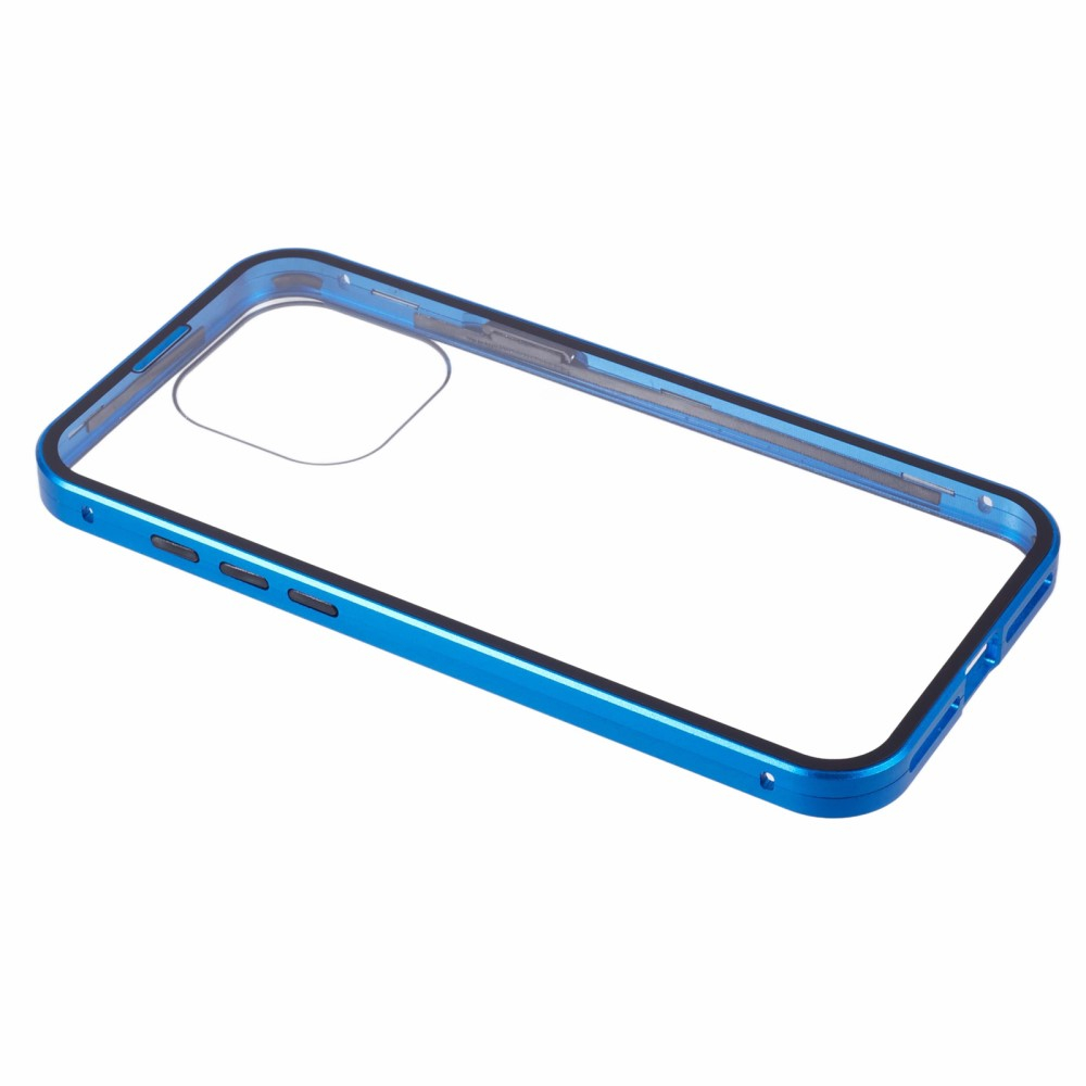 iPhone 16 Pro Max Magnetische Alu Schutzhülle mit Panzer Glas Backcover   Displayschutz (Magnet-Technologie) - Blau