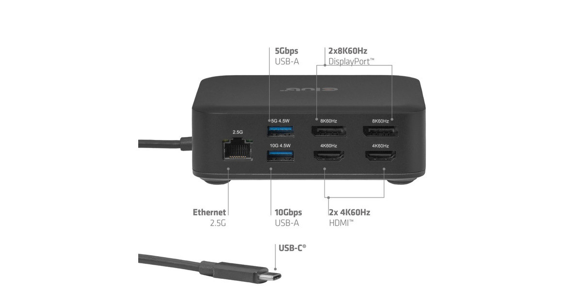 Club 3D12-1 USB-C® Quad DisplayLink Dockingstation  (Zwart)