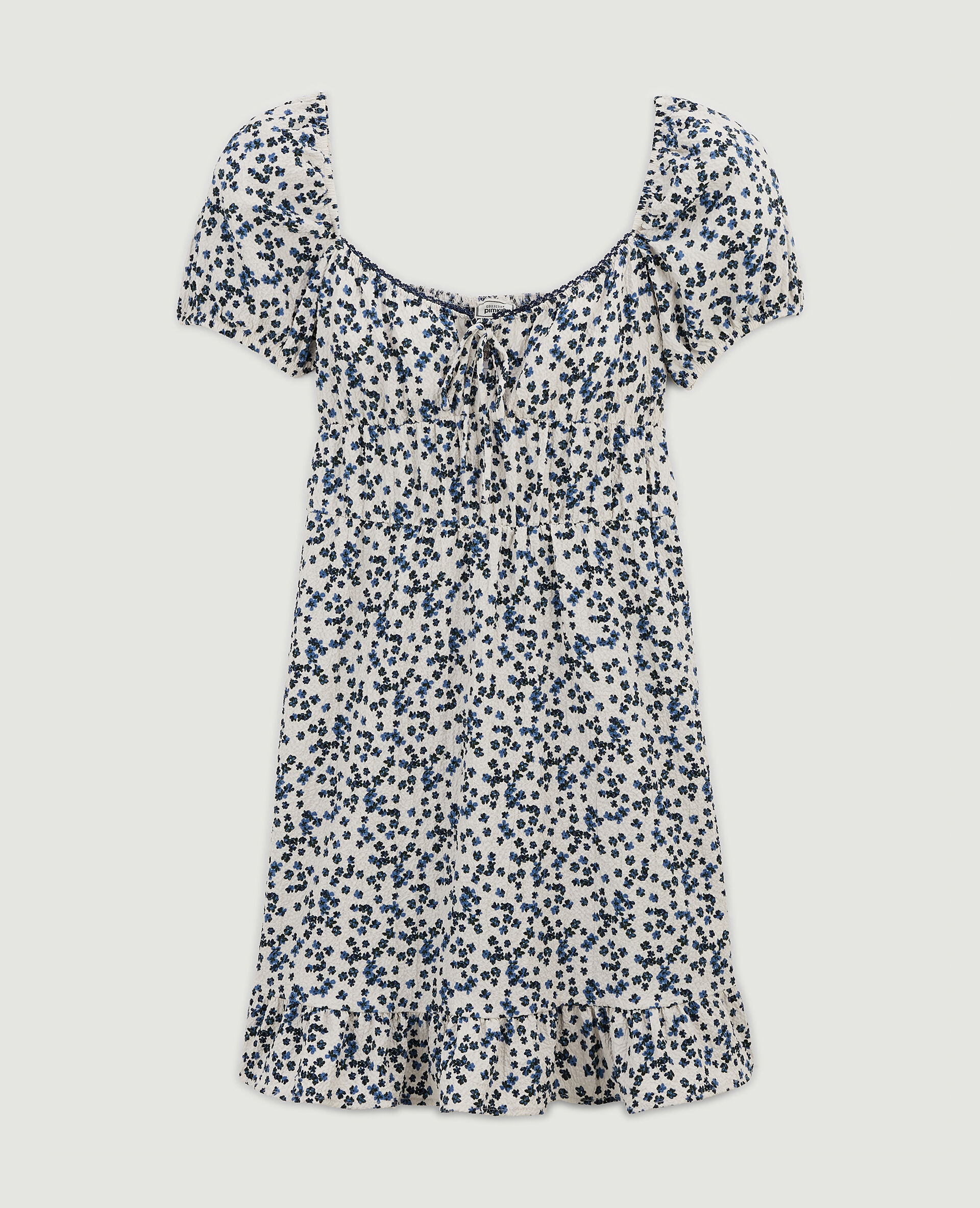 Robe courte forme empire motif fleurs - Blanc