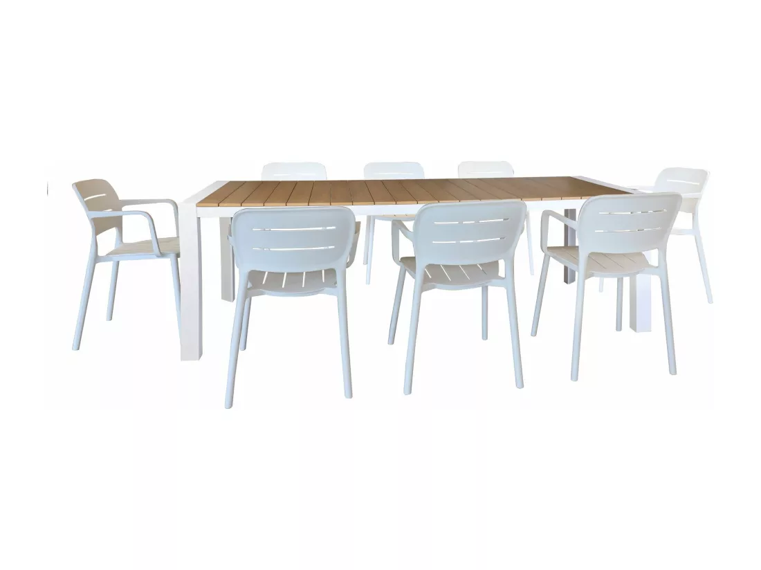 Now's Home - Ensemble De Jardin Table Polywood Blanc Et Fauteuil 8 Places