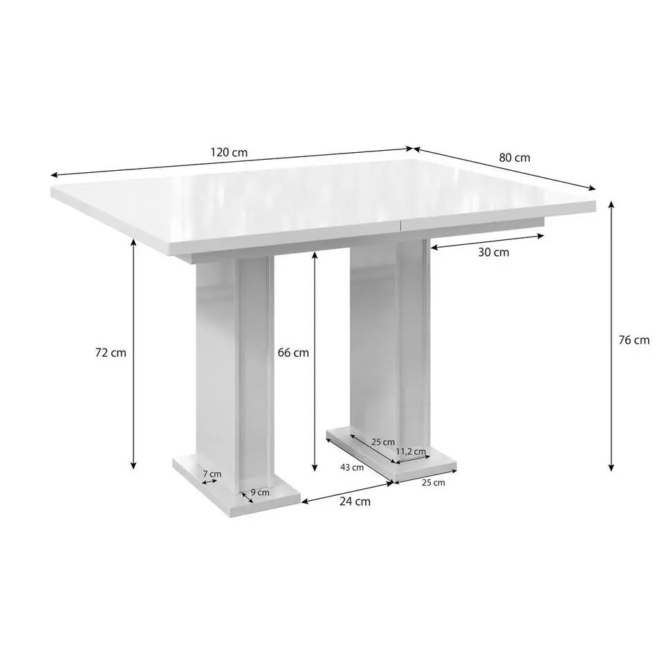 Meubella - Eetkamertafel Glamour - Hoogglans zwart - 160 cm - Uitschuifbaar