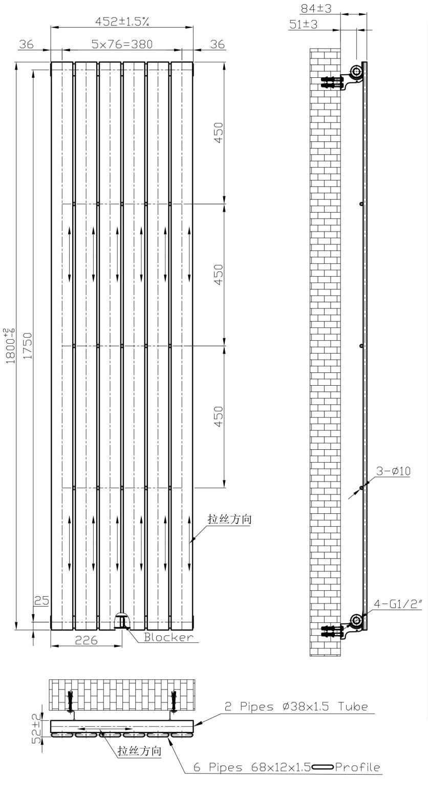 Eastbrook Warrington paneelradiator type 10 45x180cm 886W messing geborsteld