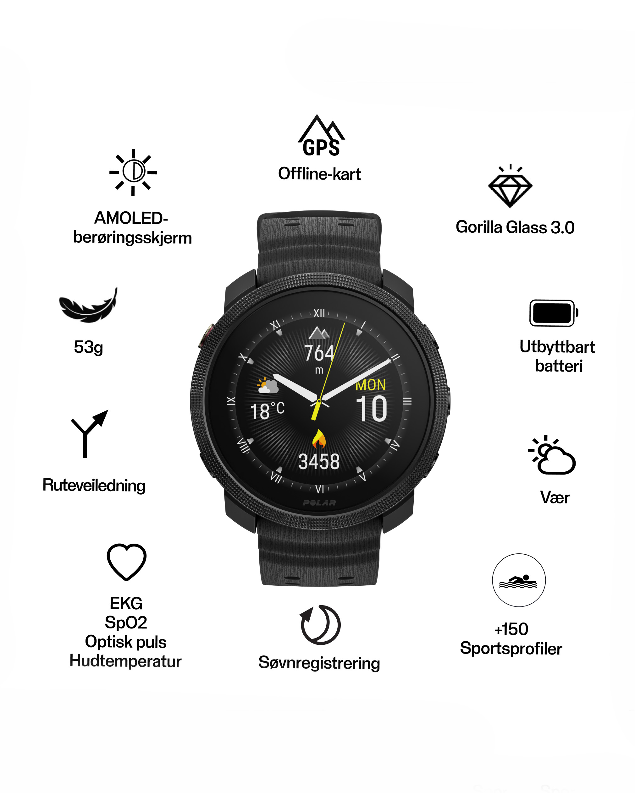 Polar Vantage Treningsklokke M3 Svart S-L