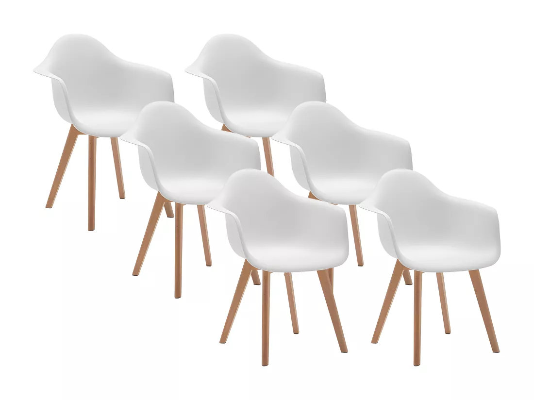 Lot de 6 chaises avec accoudoirs VIXI - Polypropylène et Hêtre - Blanc