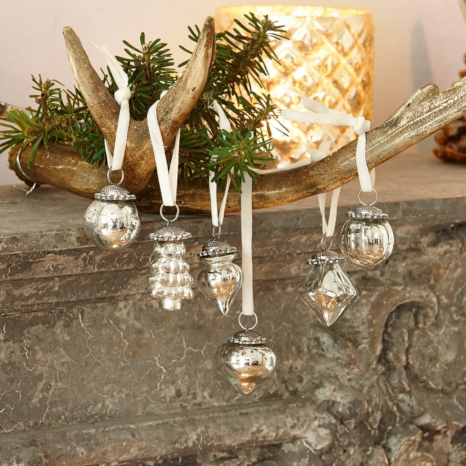 Weihnachtsschmuck 6er Set Levier antiksilber