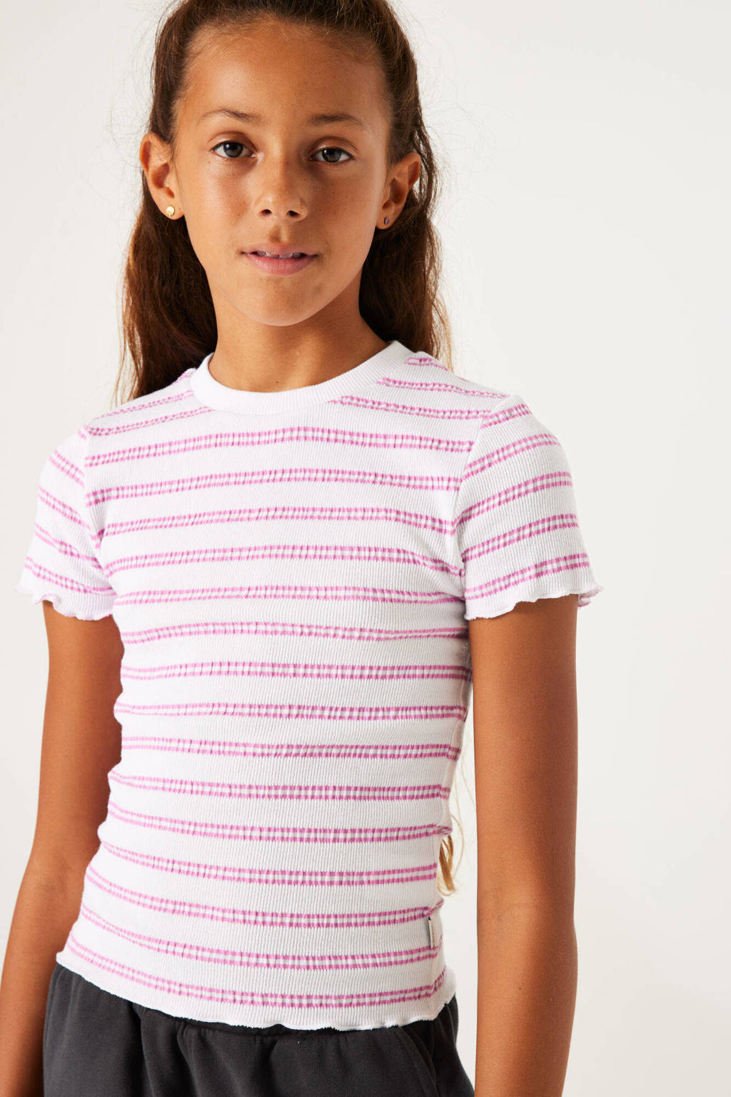 Garcia gestreept T-shirt wit/roze