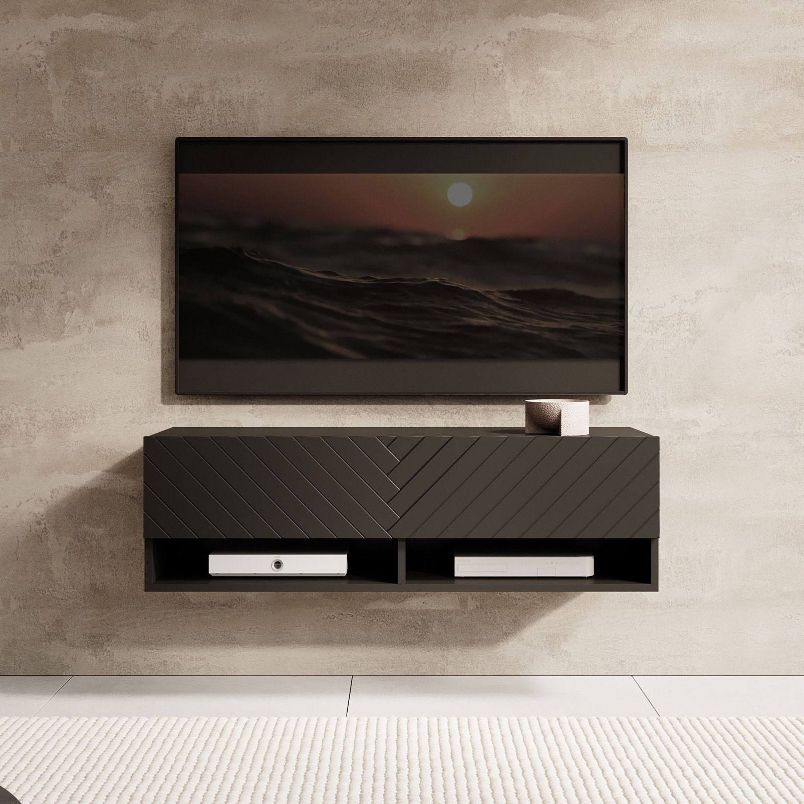 Meubella - TV-Meubel Asino - Zwart Visgraat - 100 cm