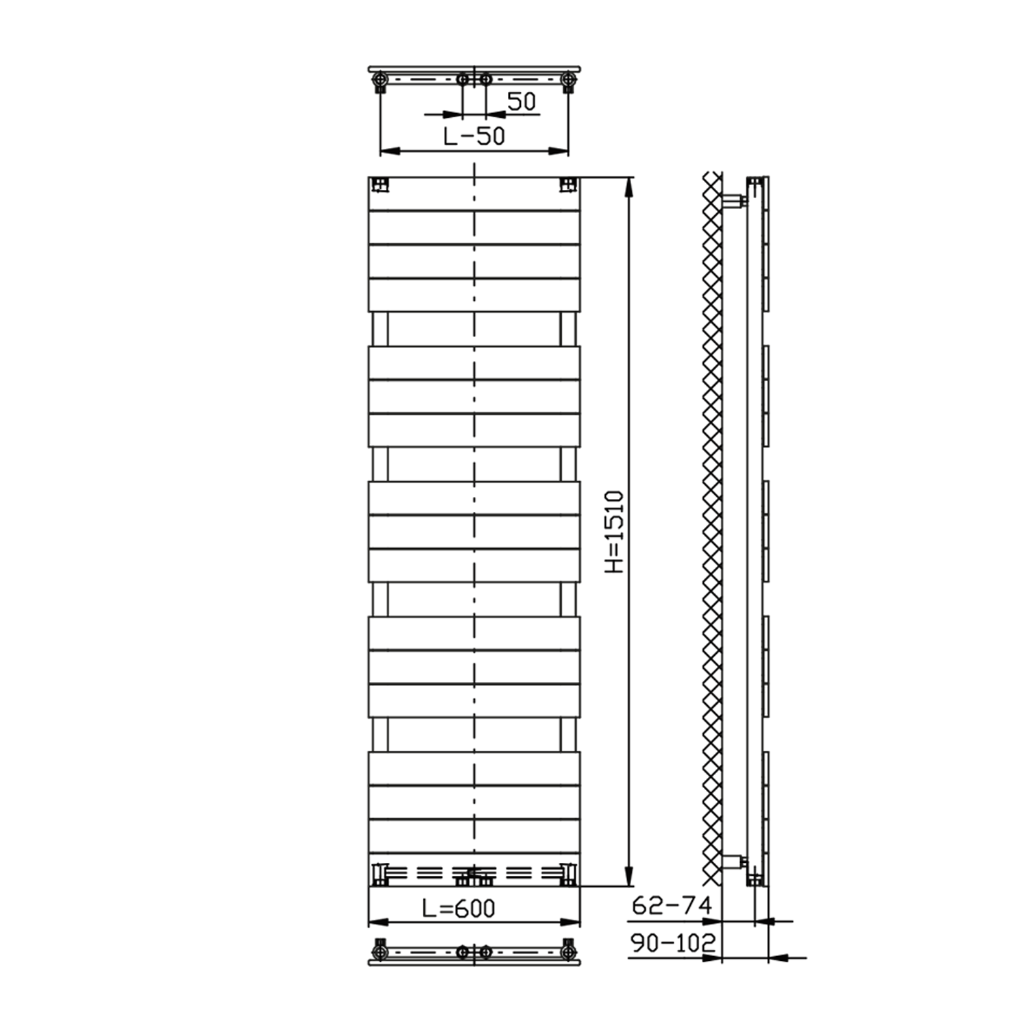Sapho Bondi radiator antraciet 60x151cm 810W