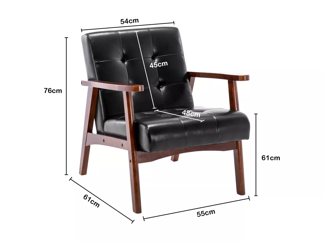 Fauteuil Médiéval Chaise Vintage en Similicuir Tufté avec Accoudoirs en Bois, Style Vintage, Tapissé en Bois Dur, Noir