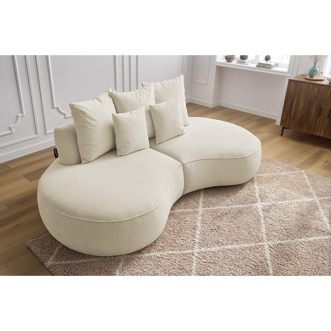 Bobochic Canapé droit fixe 3 places saint-germain tissu texturé beige - 260x145x92 cm