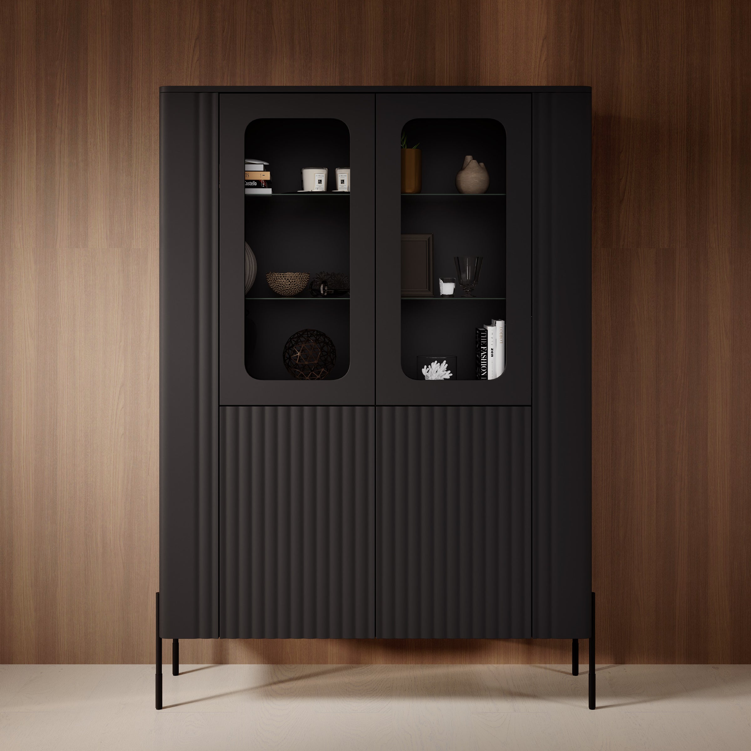 Vivi - Vitrinekast - Zwart - 110x40x160 cm