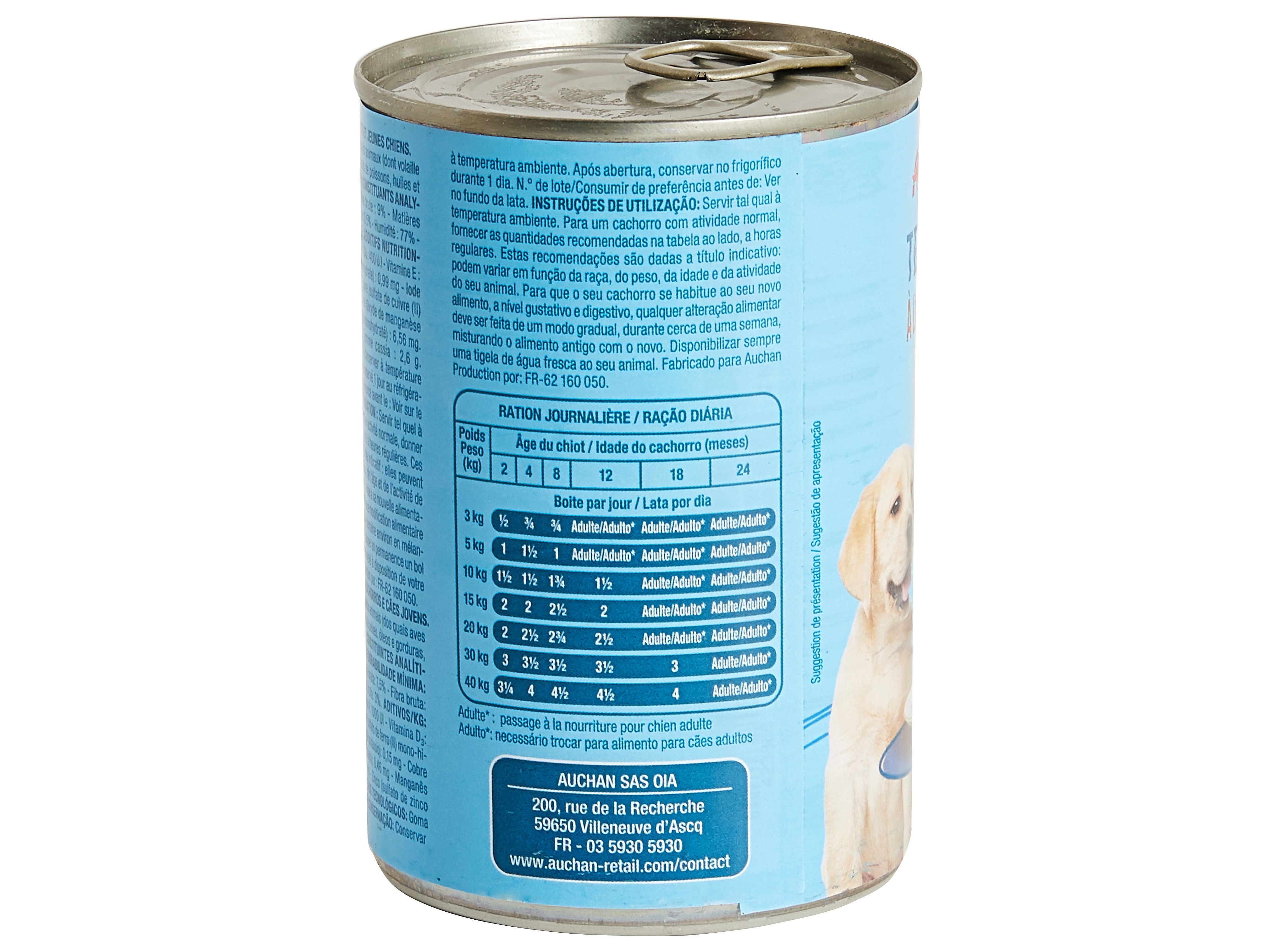 COMIDA HÚMIDA PARA CÃO AUCHAN JÚNIOR TERRINA AVES 400G