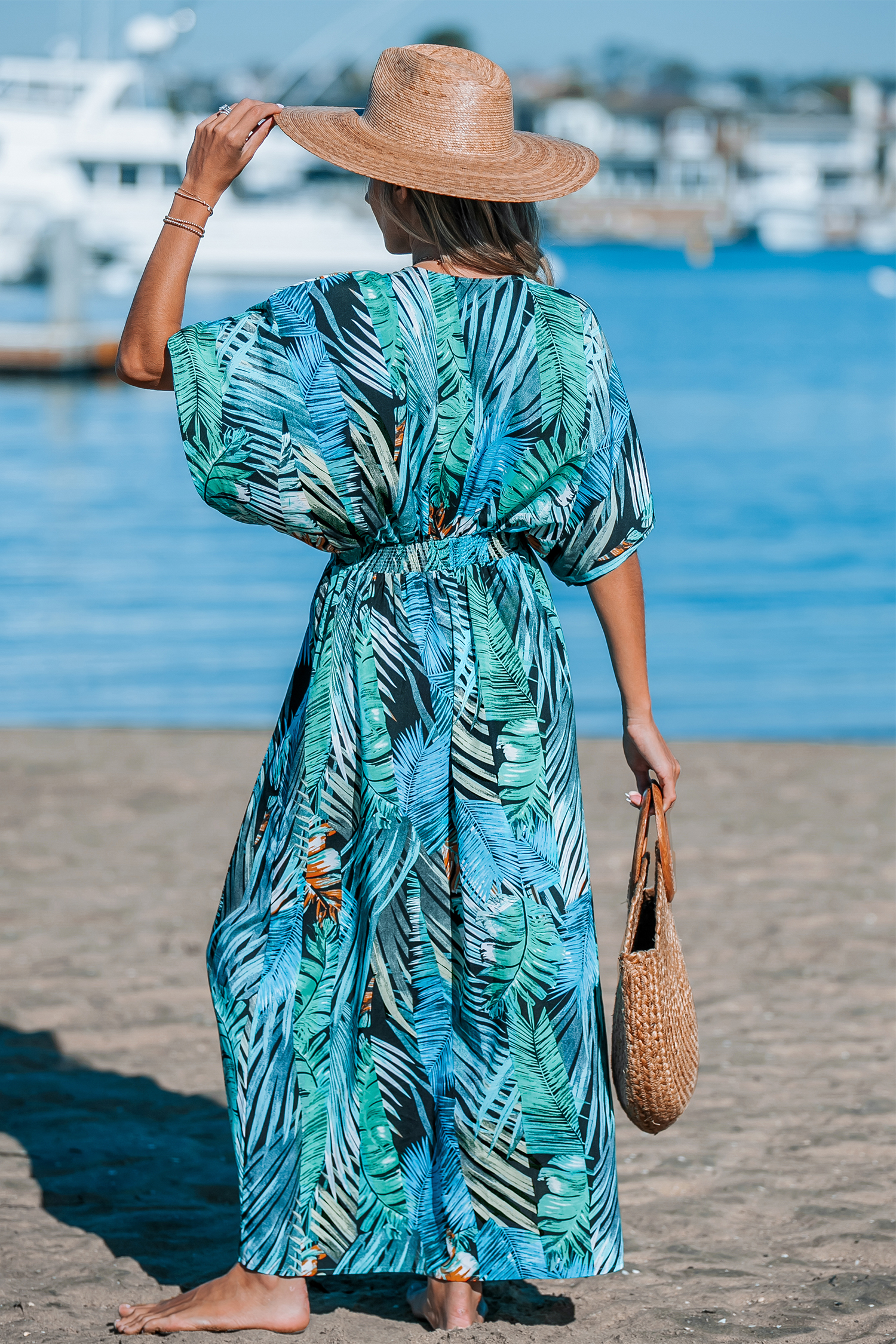 Robe maxi à col plongeant tropicale