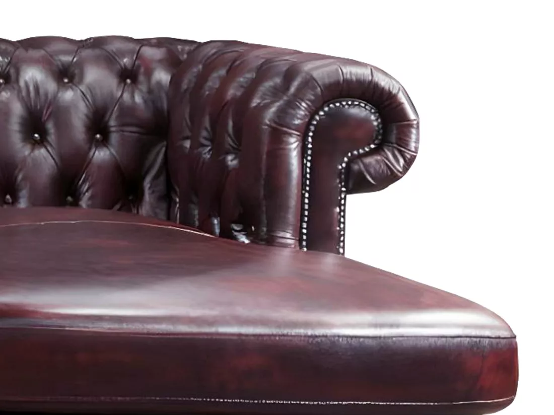 Canapé d'angle chesterfield BRENTON 100% cuir de buffle - Bordeaux- Angle gauche