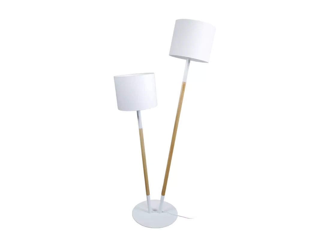 Lampadaire double cylindre bois naturel 160 cm.