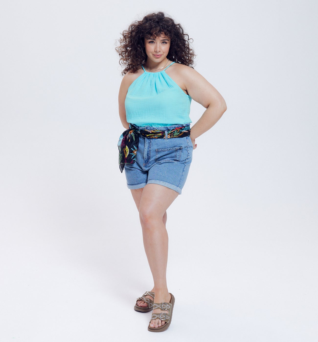 Top en gaze de coton Femme - Turquoise