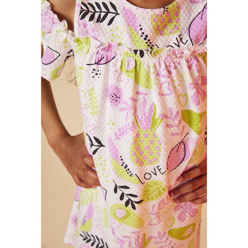 Robe en jersey cloqué imprimé fantaisie pour fille - Blanc