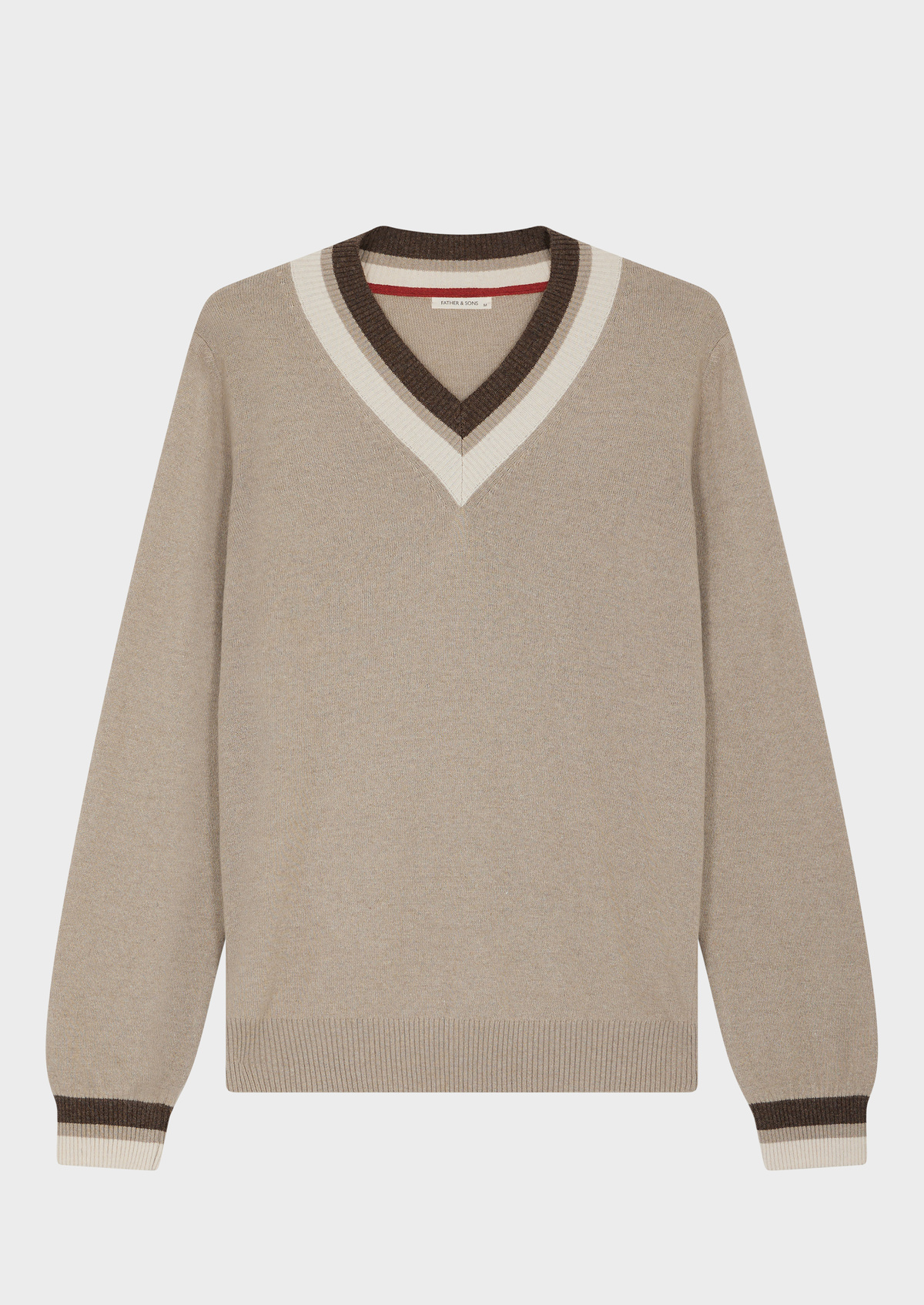 Pull col V uni beige