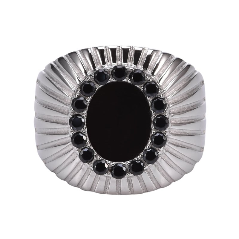 Bague Argent Rhodié Onyx Et Zirconium Elisabeth
