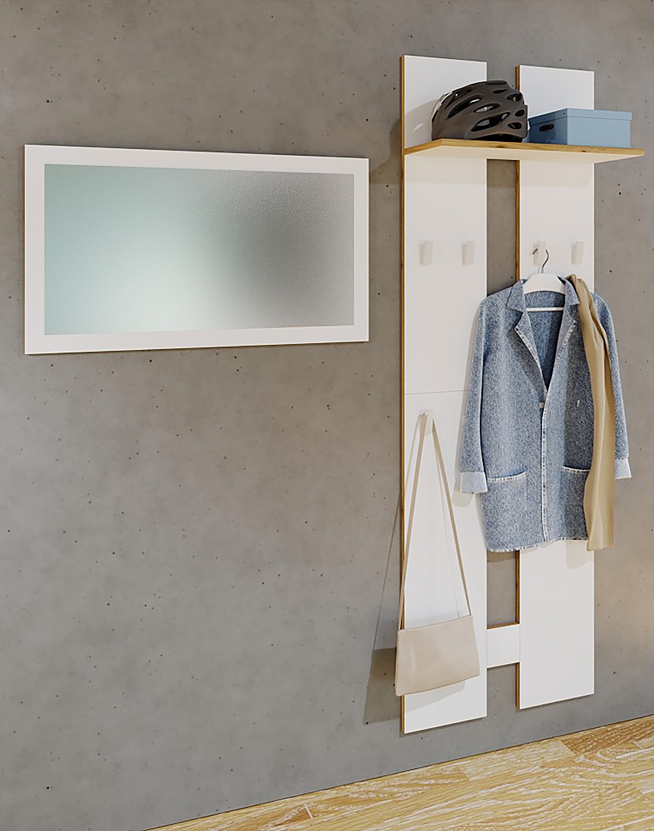 VCM Holz Set Dielenmöbel Gardeobe Kleiderhaken Garderobenpaneel Hutablage Salia L