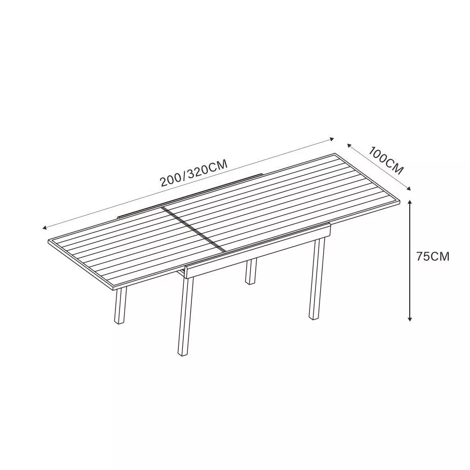 Table de jardin extensible en aluminium 12 places effet bois (200/320 x 100 cm) Murano Blanc