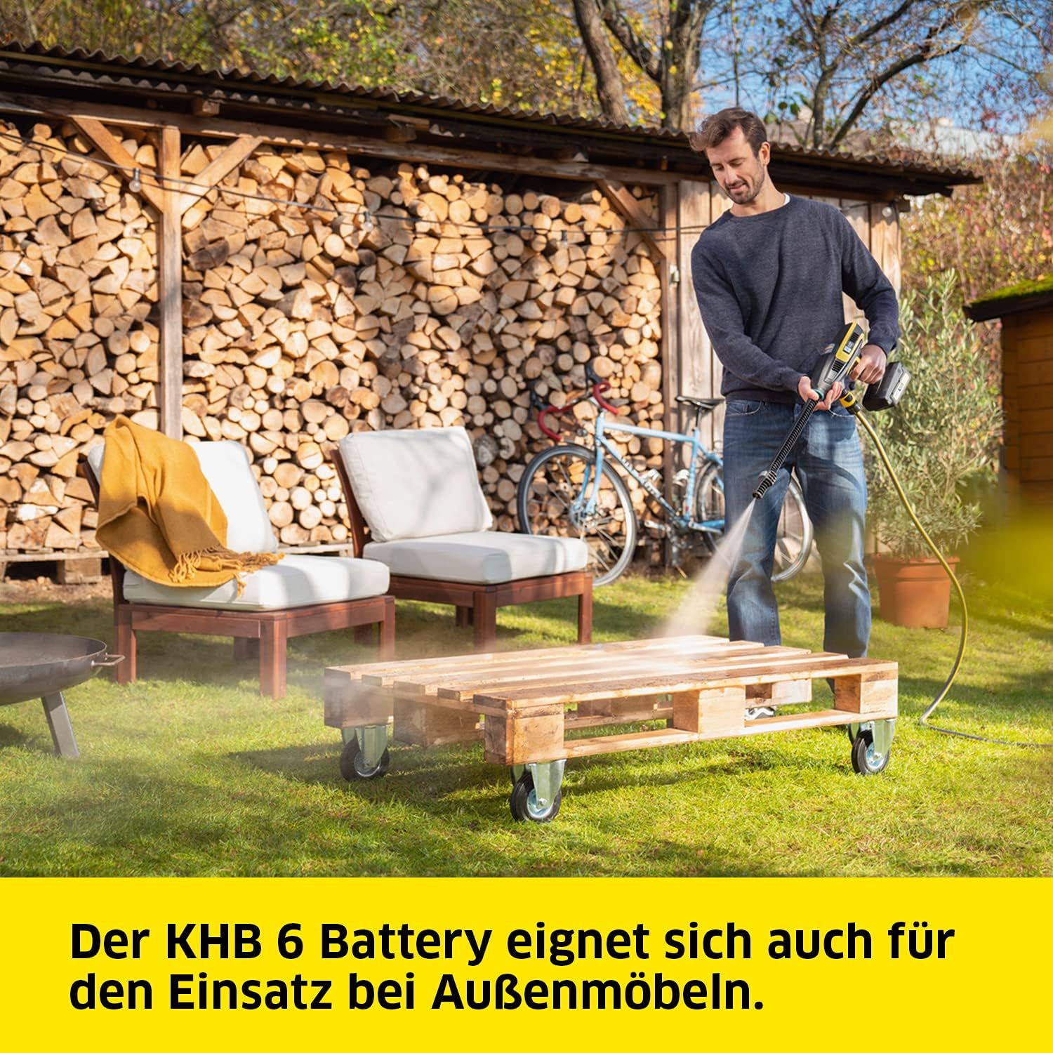 Kärcher 18 V Akku-Druckreiniger KHB 6 Battery, Druck: 24 bar, Flachstrahldüse, Rotordüse, Quick Connect, Gartenschlauchanschluss A3/4