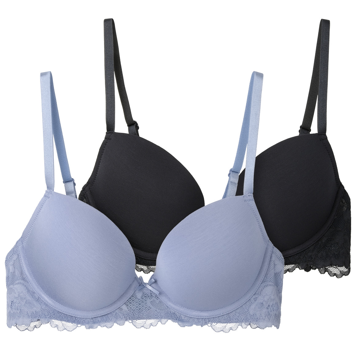 Gina Benotti 2 Damen Bügel-BHs mit Spitze hellblau / dunkelblau