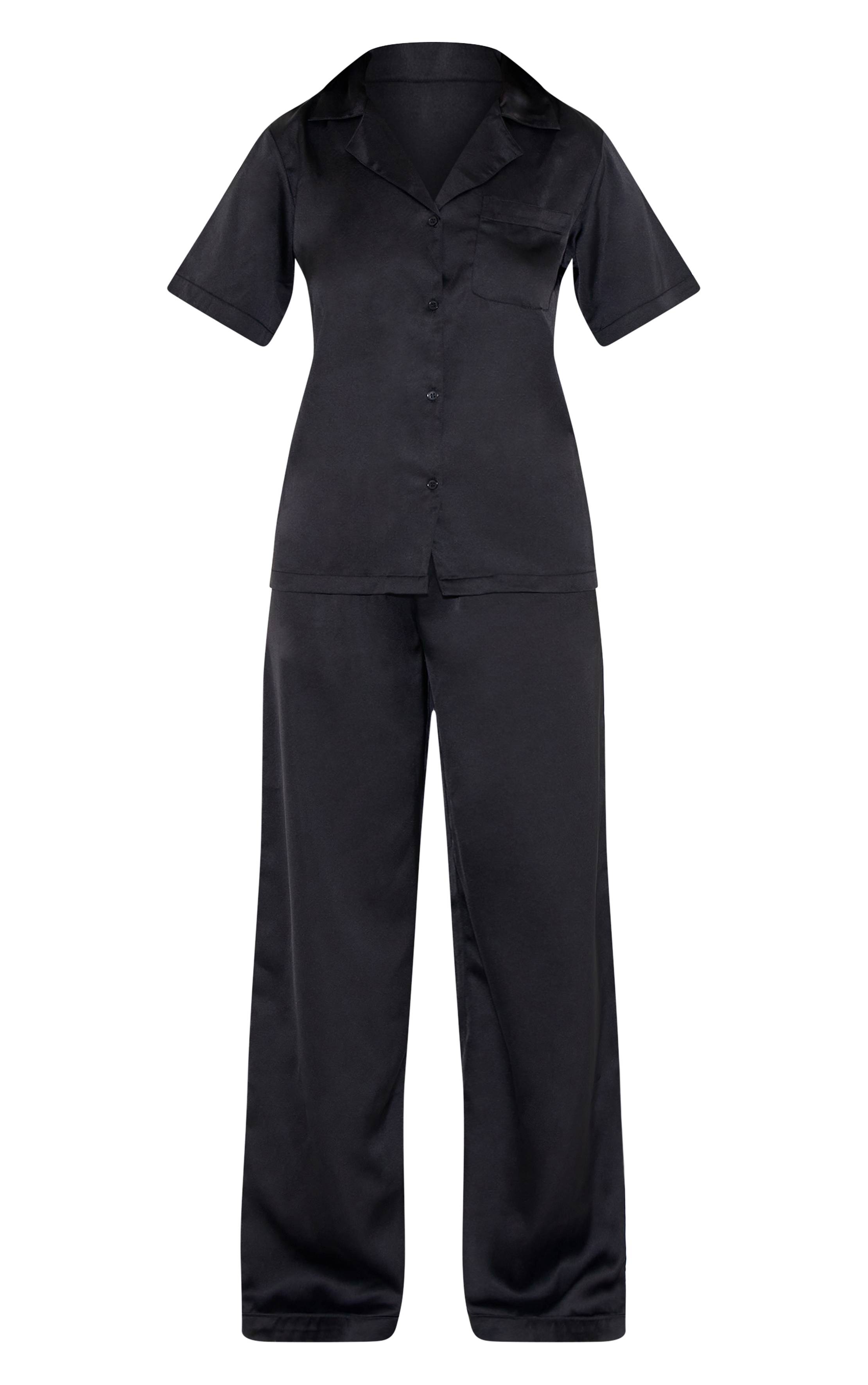 Noir Ensemble De Pyjama Long En Satin À Manches Longues