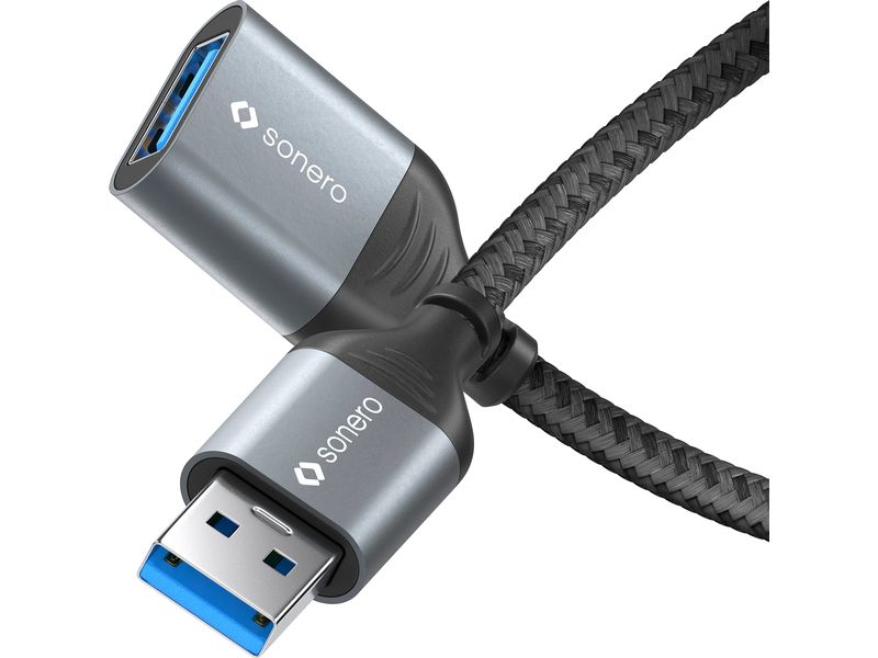 sonero USB 3.0-Verlängerungskabel USB A - USB A 3 m USB 3.0 Kabel – A/A Verlängerung – aluminium – space grey/schwarz - 0.50m