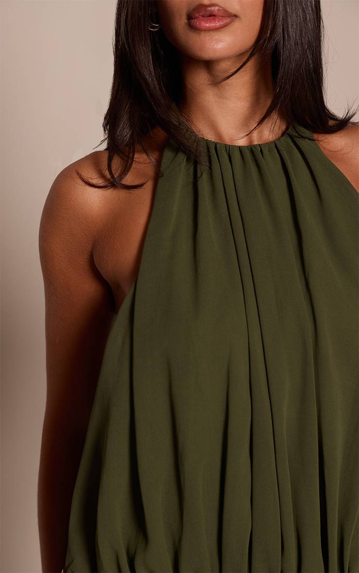 Vert Olive Robe Maxi Fluide En Mousseline Froncée À Taille Cache-cœur Petite