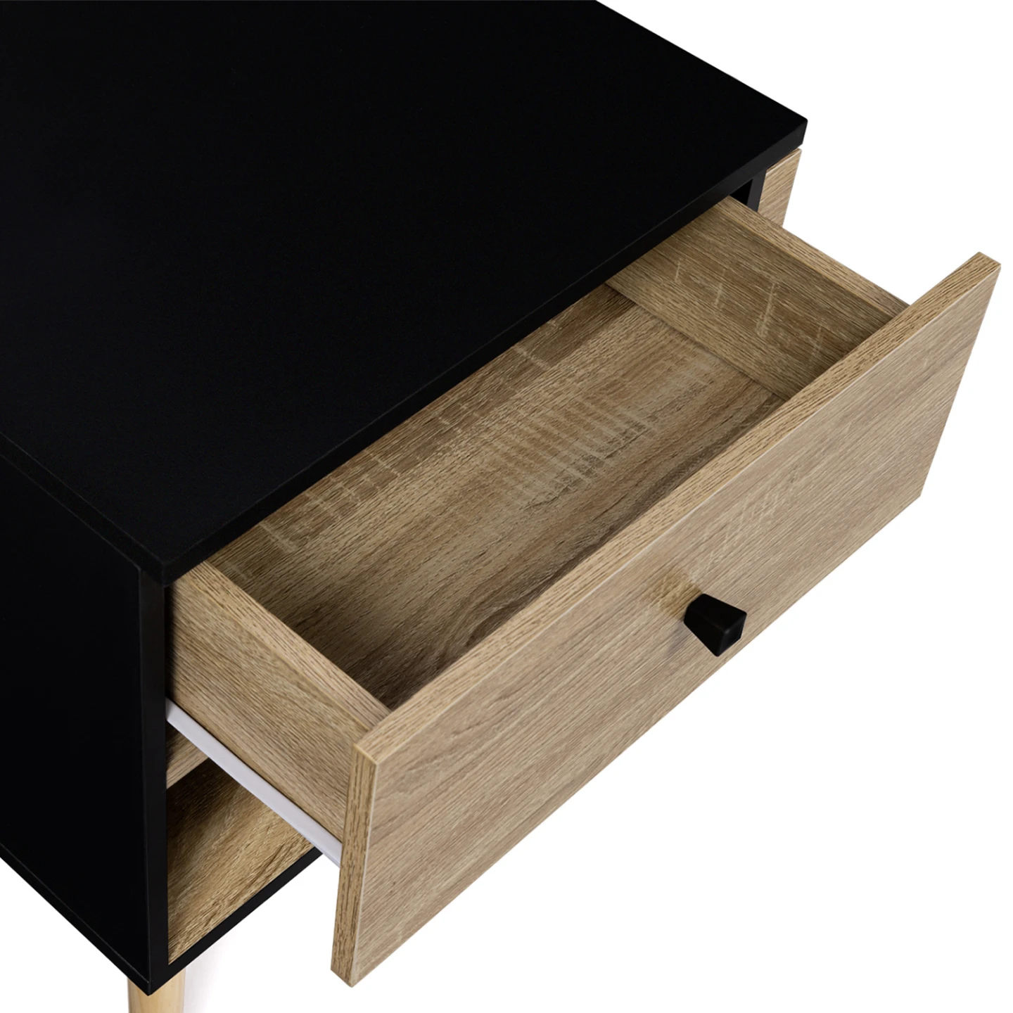 Lot de 2 tables de chevet EMMIE scandinaves 1 tiroir avec niche noir et hêtre
