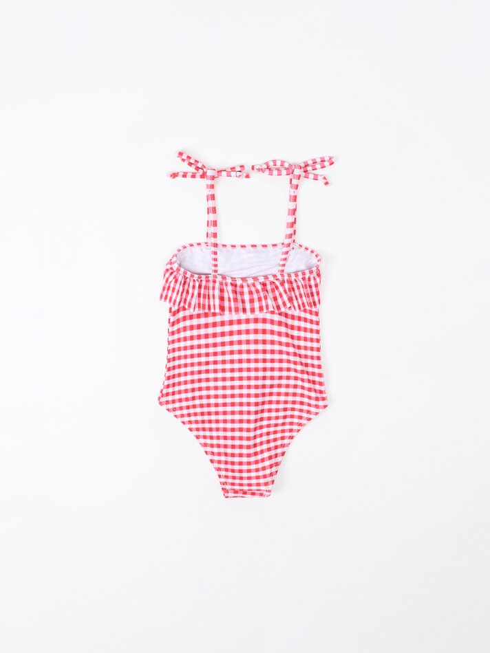 Maiô xadrez vichy com babados - Vermelho