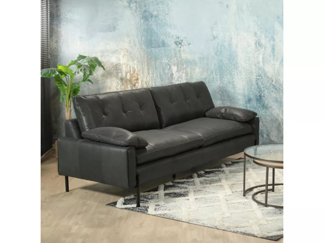 Canapé 3 places en cuir anthracite GLASGOW