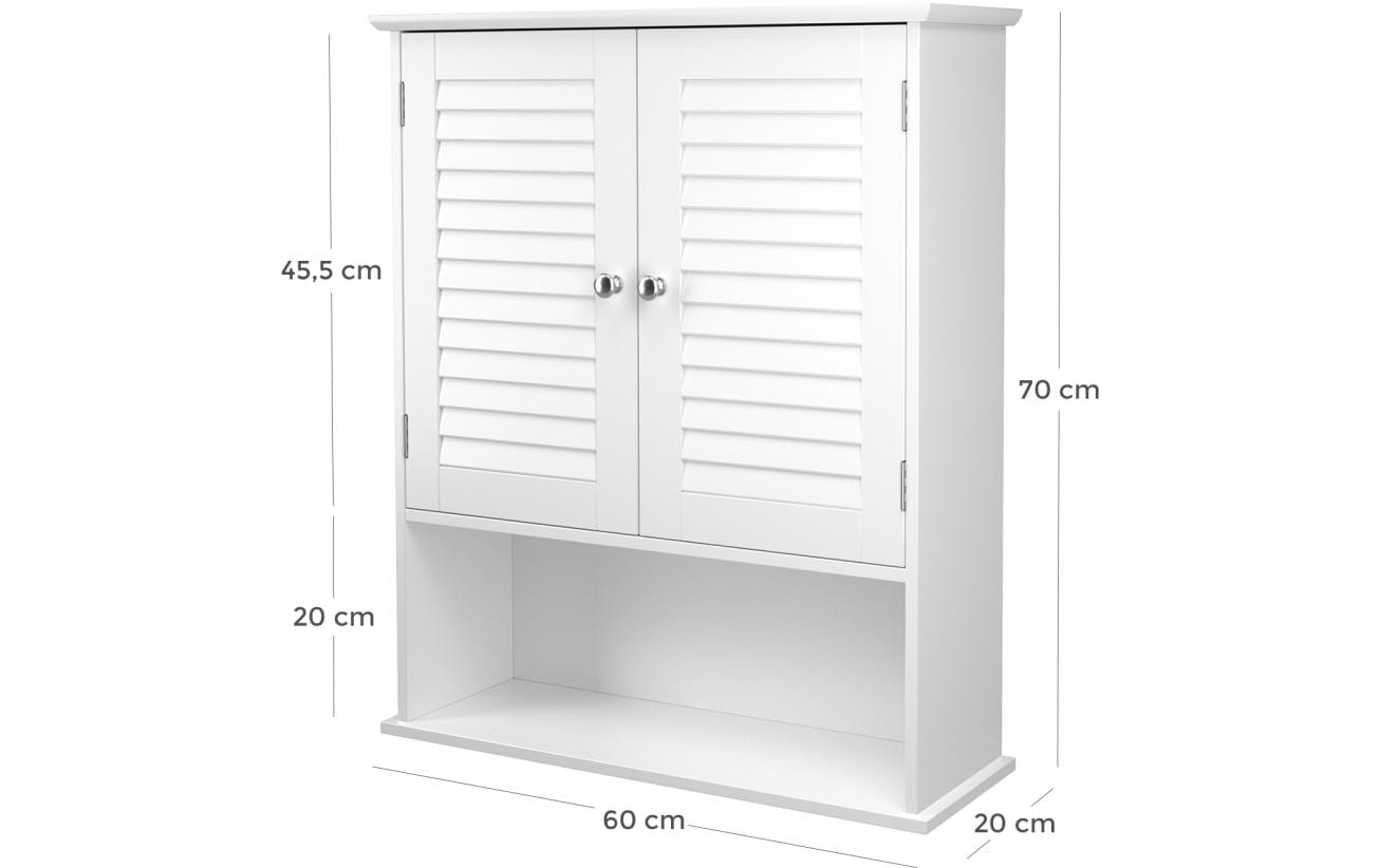 Badezimmerregal mit Doppeltür 20 x 70 cm, WeissBadezimmerschrank zum Aufhängen