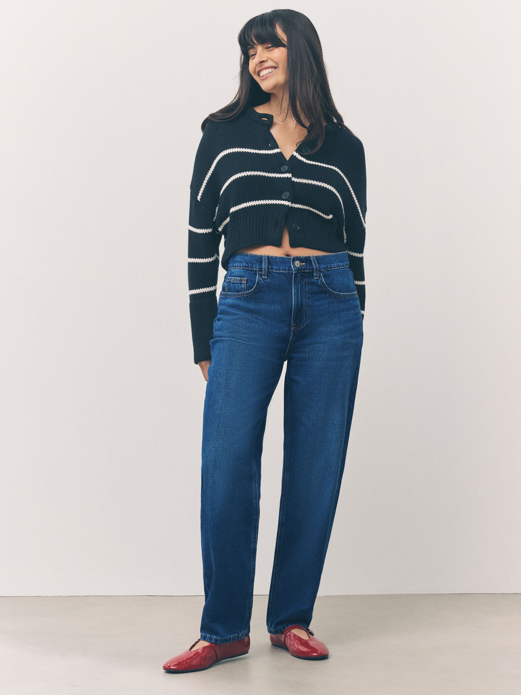 Denim donkerblauw - Jeans met ruime rechte pijpen