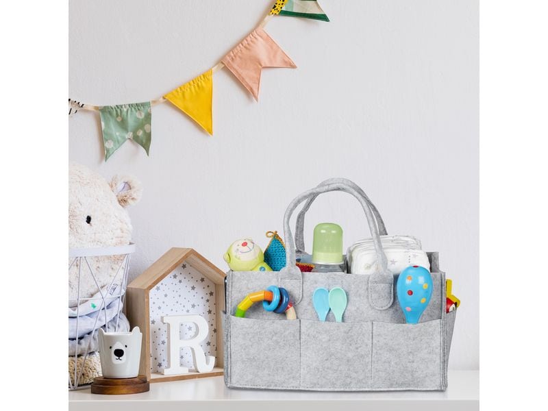 relaxdays Pflegekörbchen Windel Caddy Filz Grau Multifunktionaler Organizer für Kindersachen