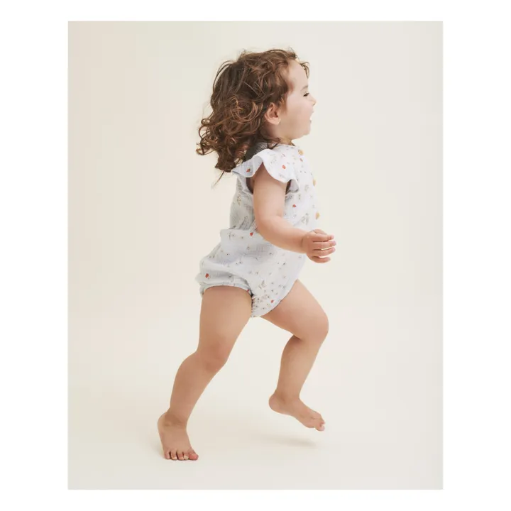 garbo&friends Barboteuse Fleurie Mousseline de Coton | Bleu ciel