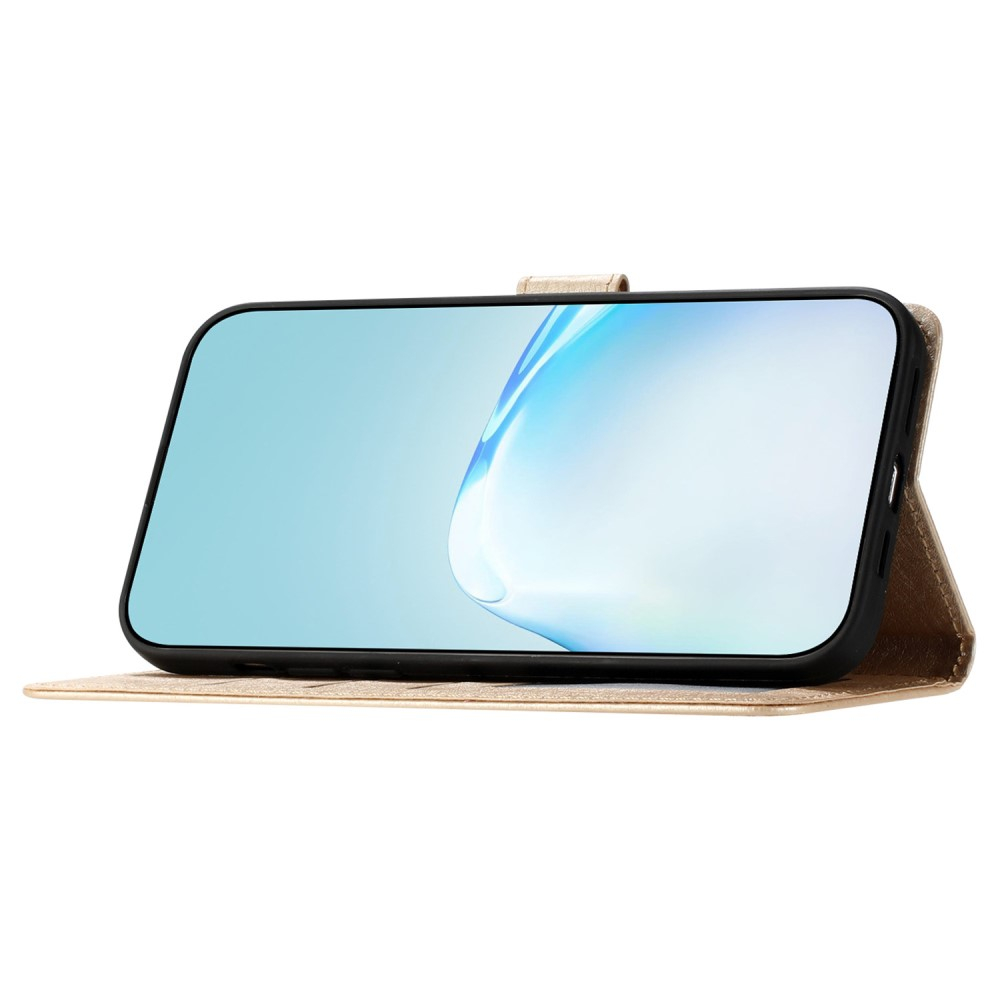iPhone 15 Leder Tasche Flipcover Wallet mit Kartenfächern - Gold