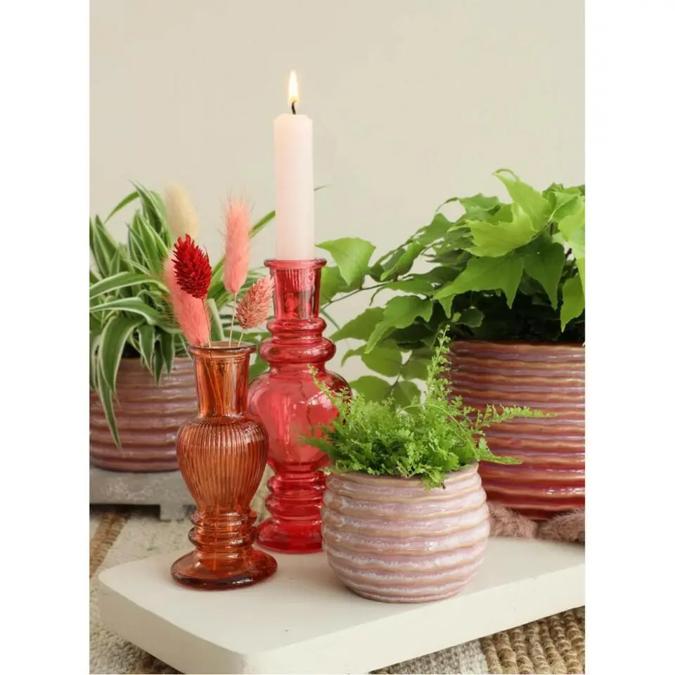 Ideas4seasons Plantenpot ribbel - zachtroze - D16 x H13 cm