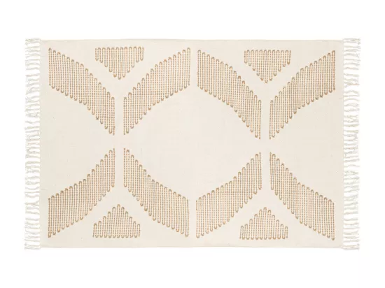 Tapis décoratif Blanc Ivoire et Beige lin motif en relief brodé 120 x 170 cm