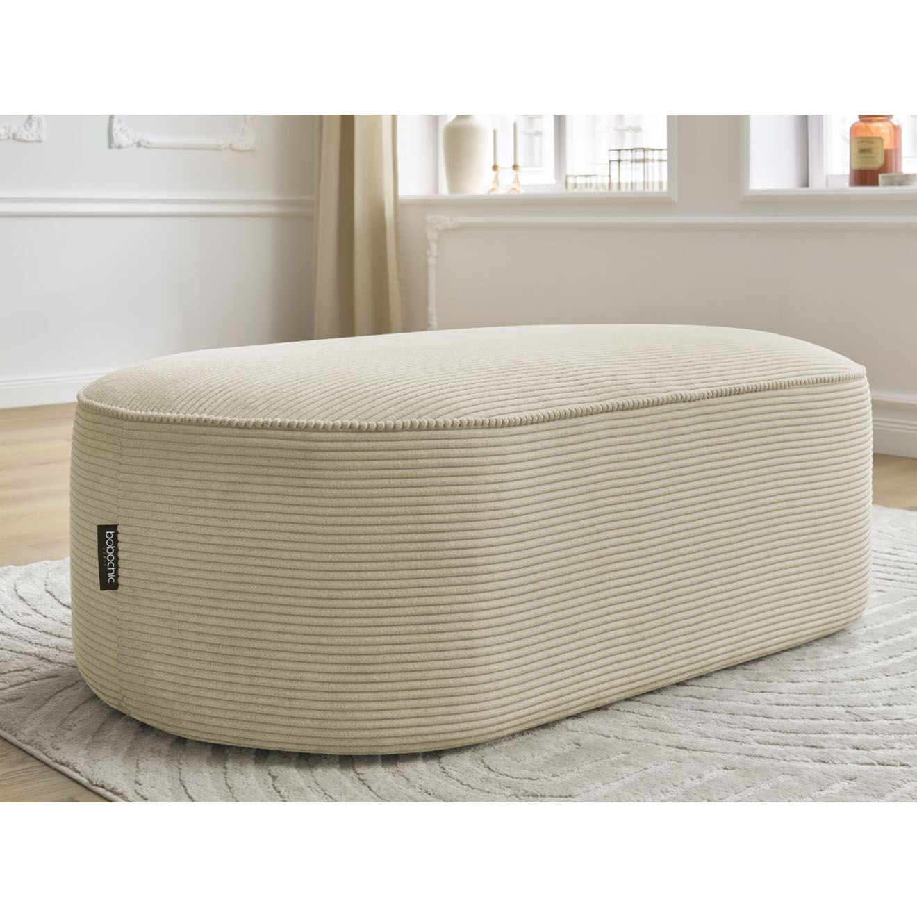 Bobochic Pouf pour canapé modulable en Velours côtelé Rousseau beige - 140x70x45 cm