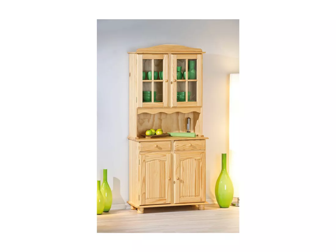 STAN - Buffet Vaisselier 4 Portes 2 Tiroirs Bois Massif