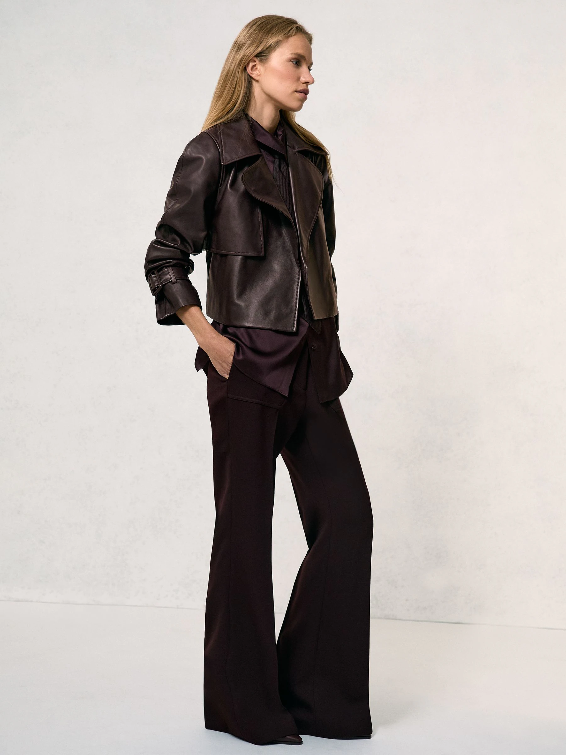 Reiss Bodie Leather Cropped Trench Jacket