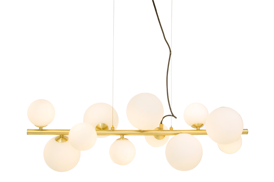 Molekyl taklampe Matt messing med opalhvite glass.