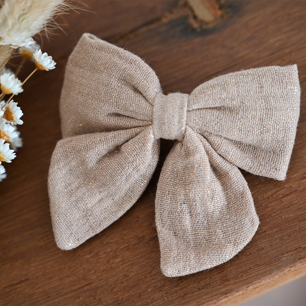 Barrette Noeud Papillon Gaze Pailletée Camel
